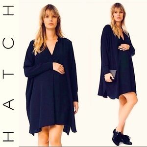 HATCH The Yves Tunic Maternity Shirt Dress in Navy Blue Long Sleeve One Size